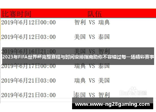 2023年FIFA世界杯完整赛程与时间安排指南助你不容错过每一场精彩赛事