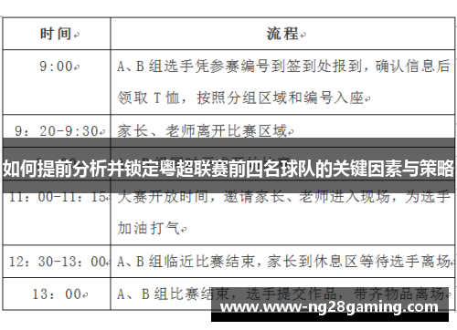 如何提前分析并锁定粤超联赛前四名球队的关键因素与策略